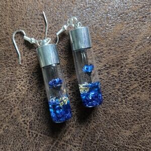 Blue and Silver Floral Earrings